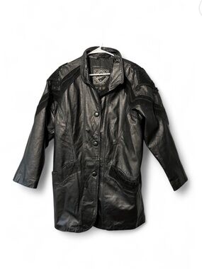 Vintage Winlet Oversized Smooth Leather Decorative Suede Trim Jacket